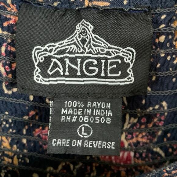 Angie Women Floral Smocked Blue Short Sleeve Mini Dress Western Boho Size Large - Picture 5 of 8